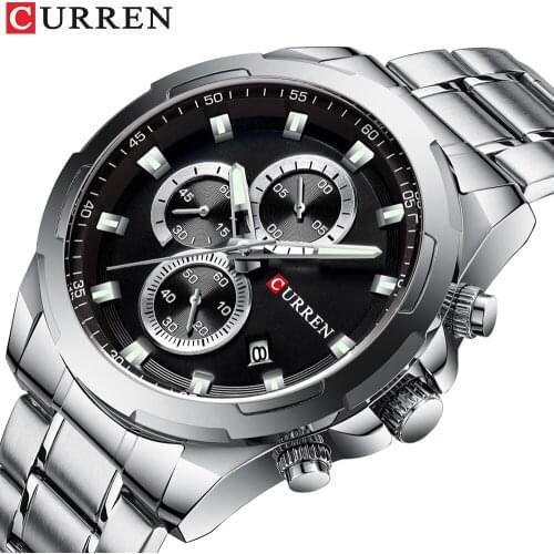 Luxury brand CURREN Features Three Dial Design Durable, Business Travel Casual Style, Mens Quartz Steel Belt Watch