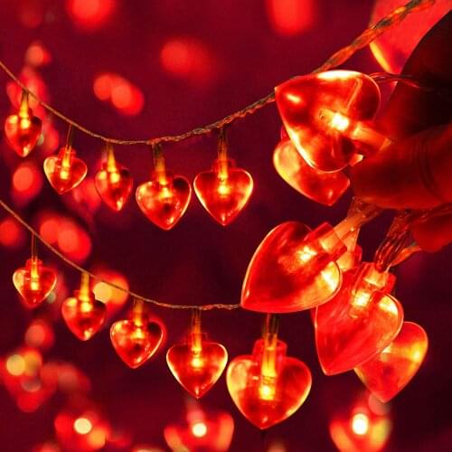 Heart Shaped 40 Leds Red Led String Supplies Valentines Day Led String Lights Decoration For Party Holiday Wedding Garland