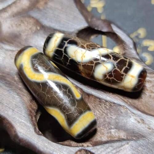 Tibetan Dragon Road Agate DZI Old Black/Beige Ruyi 35mm Agate Beads Men&Women Jewelry Necklace Pendant Amulet Free Shipping