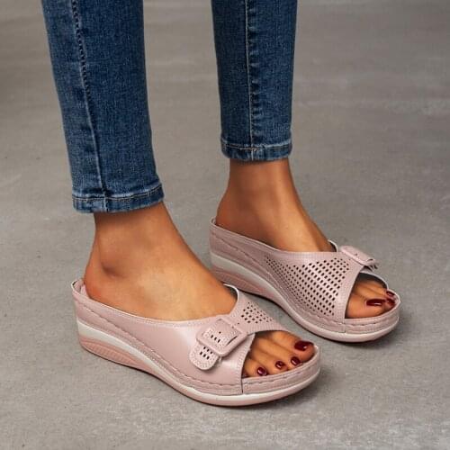 Women Slippers 2021 Summer Closed Toe Flat Slippers Women Platform Wedge Sandals Women Outdoor Casual Beach Shoes Plus Size 43