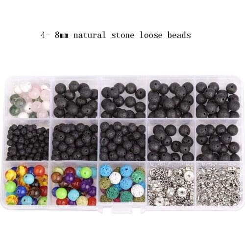 1 Set 4- 8mm Black Natural Volcanic Stone Chakra Beads, Natural Stone Loose Beads, Zinc Alloy Spacers, DIY Jewelry Accessories