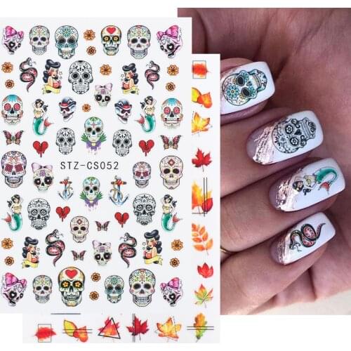 1pcs Halloween 3D Nail Sticker Decal Skull Flower Snake Cartoon Vampire Pumpkin Maple Slider Manicure Decoration JISTZCS050-057