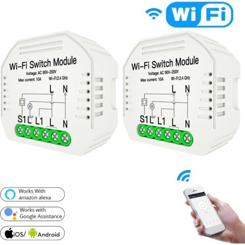 1pcs WiFi Switch Module Smart Switch 1/2 Way 90-250V With Rail Bracket Work With Alexa Google Home Smart Life/Tuya APP