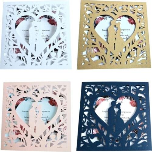 10pcs Romantic Laser Cut Wedding Invitation Card Groom Bride Carved Pattern Hollow Out Banquet Party Supplies