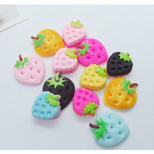 100Pcs Strawberry Biscuit Flat back Resin Cabochon Simulation Fake Food Fit Phone Deco Parts DIY Hair Bows Accessories Scrapbook