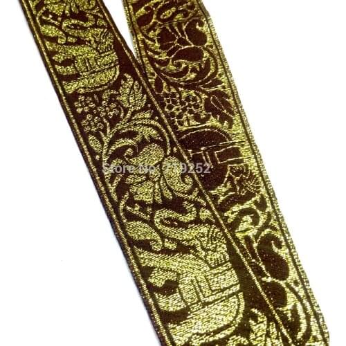 5meters 4cm 40mm 1-5/8'' Folk Costume Garment Border National Jacquard Ribbon Woven Webbing Coffee Brown Golden Elephant Floral