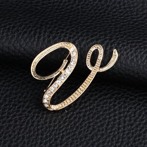 A-Z Letter Cute Brooch For Women Men Rhinestones Crystal Silver Color Metal Pins Jewelry Accessories Christmas Gift
