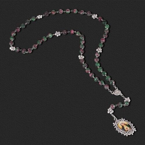 Catholic Prayer Natural Stone Beads Chain Seven Sorrows Servite Rosary Our Lady Virgin Mary Pendant Necklace Religious Jewelry