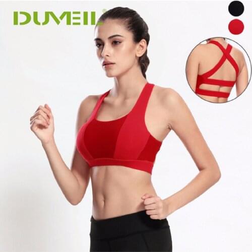 DUVEIL Black/Red Comfortable Push Up Bra Shakeproof Wireless Beautiful X back Top Vest Fitness Underwear Women Workout Brassiere