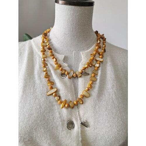 Green / Yellow Shell Necklace For Women 2020 Long Crystal Beads Necklace Knotted Irregular Beaded Necklaces Bohemian Jewelry