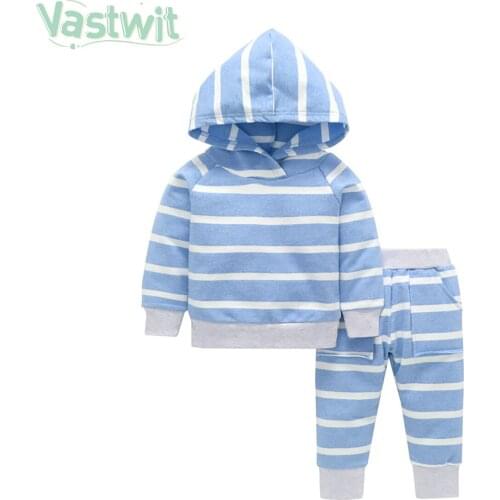 Infant Newborn Baby Girl Boys Clothes Long Sleeve Striped Hooded Sweatshirt Pants 2pcs Casual Sports Outfits Baby Tracksuit Sets