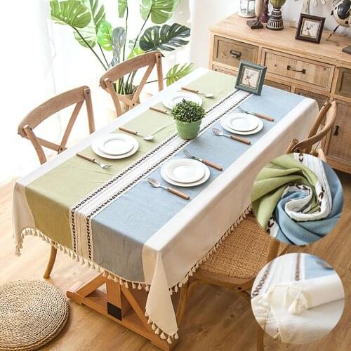 Home Plaid Linen Tablecloth Waterproof With Tassel Lace Tablecloth Rectangular Wedding Kitchen Table Cloth Mat Home Decoration