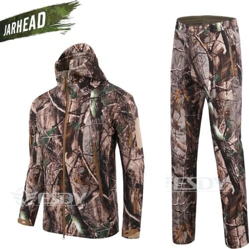 TAD 4.0 Shark Skin Softshell Camouflage Hunting Clothes Suits Outdoor Tactical Military Fleece Jacket&Pant Waterproof Windproof