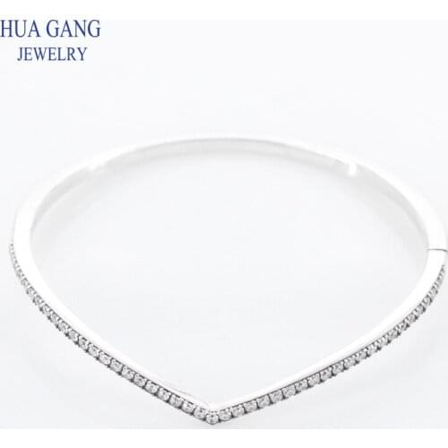 HOT 100% 925 Sterling Silver Shining Wish Bangle Bracelet for Women Timeless Stone-embellished Wishbone Match Chevron-shaped
