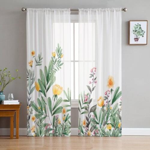 Indoor Tulle Curtains Spring Plant Flowers Girls Bedroom Exquisite Voile Curtain Living Room Kitchen Chiffon Fabric Curtains