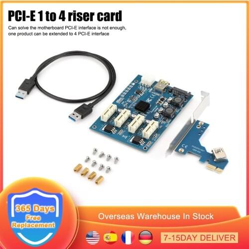 PCI-E X1 to 4 PCI-E X16 Expansion Kit 1 to 4 Port PCI Express Switch Multiplier 6Pin Sata USB Riser Card Mining Board Adapter