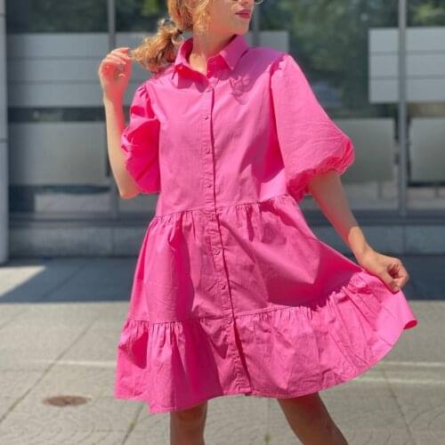 Holiwind 2021 Summer Shirt Dress Solid Color Lantern Sleeves Ruffle Shirt Dress Shirt Jacket Oversized Coat