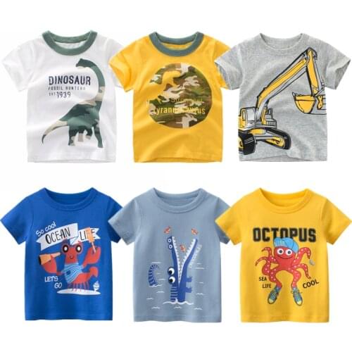 Summer Baby Boys T Shirt Kids Clothes Children 3-8 Years Cotton Cartton Print Short Sleeve Tops Dinosaur Car Animal Pattern Tees