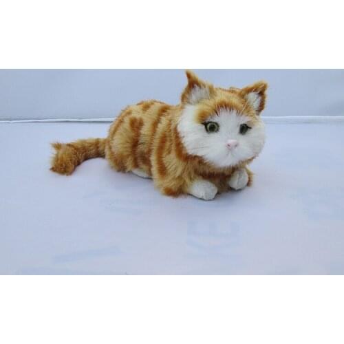 Cute lying simulation cat toy polyethylene & furs yellow cat doll gift about 16x8x9cm 1265