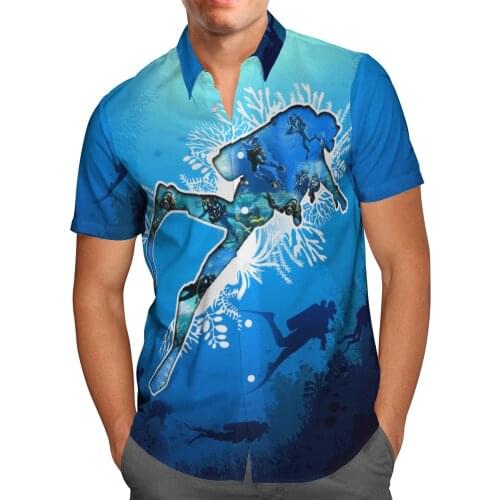 2021 New 3D Print Scuba Diving Hawaii Shirt Men Summer Colorful Short Sleeved Shirts Men Shirts Oversize Camisa Social 5XL S123