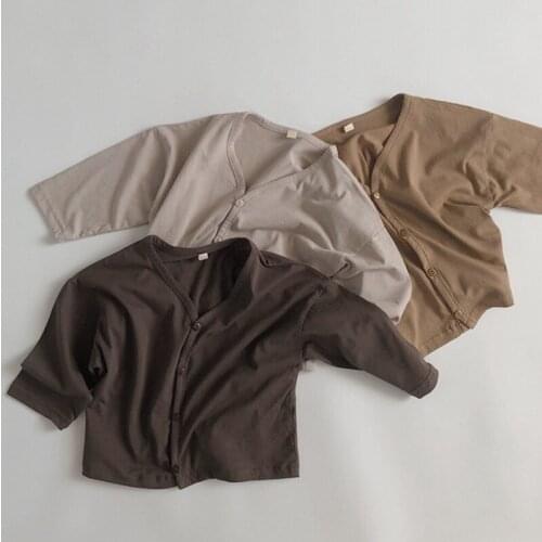 Summer Autumn Soft Sunscreen Air Conditioner Cardigan Loose Coat Korean Japan Style Kids Cardigan Coat Baby Cotton Coat