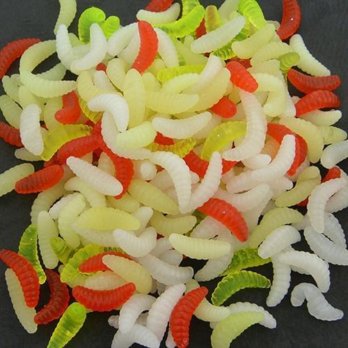 NEW 200 Pcs Artificial Fishing Lure Faux Maggot Grub Soft Worms Mixed Color Fish Bait