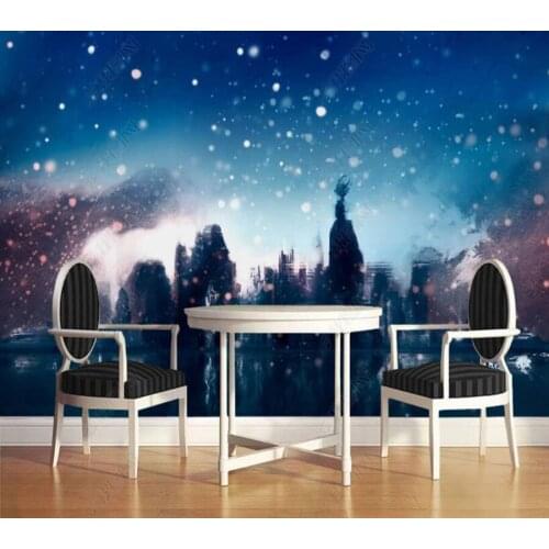 Papel de parede The town under the starry sky abstract oil painting TV background wall 3D wallpaper mural,living room home decor