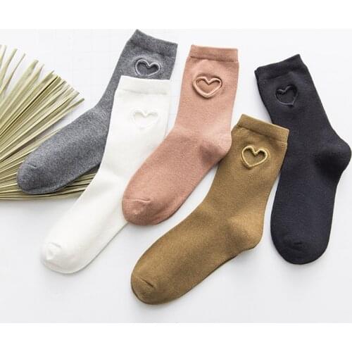 Autumn Winter Fashion Peach Heart Shape Women Socks Warm Thick Cotton Womens Socks Solid Pattern Comfortable Accessories
