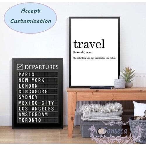 Airport Departures Destination Poster Honeymoon Travel Quotes Canvas Painting Wall Art Pictures Home Decor(Accept Customization)