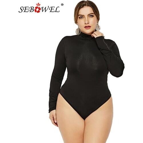 SEBOWEL Casual Autumn Women Plus Size Long Sleeve Turtleneck Bodycon Bodysuit Spring Female Body Top Clothes Basic Shirts XL-6XL