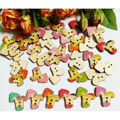 Mixed Color 50Pcs Multicolor mushroom 2 Holes Random Botones Sewing Wooden Buttons Scrapbooking Garment Accessories 25mm*32mm