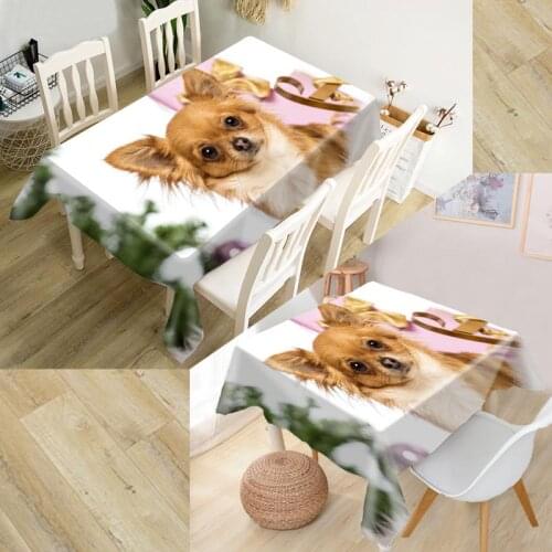 ShunQian Chihuahua Dog Tablecloth 3D Oxford Fabric Square/Rectangular Dust-proof Table Cover For Party Home Decor TV Covers