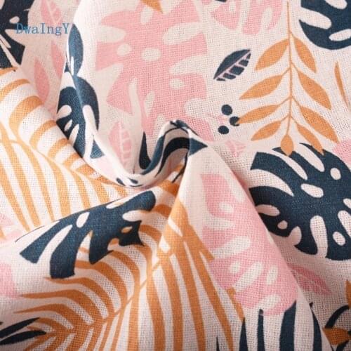 Pink leaves Printed Cotton Linen Fabric For Sewing DIY Quiltin Sofa Table Cloth,Furniture Cover Tissue Cushion Material 50x150cm
