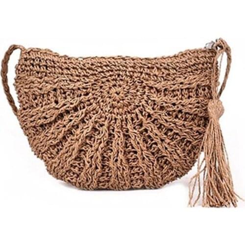 2021 Half Round Straw Bags For Women Summer Beach Rattan Bag Handmade Woven Half Moon Crossbody Handbags Bohemia