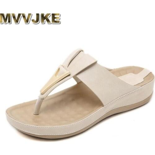MVVJKE summer women slippers buckle real leather slides shoes solid thick sole heels beach sandals women outside platform