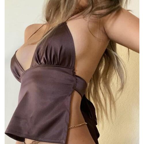 2021 European and American womens chest wrapped V-neck sexy small sling Solid color Halter short tank top y2k clothes corset