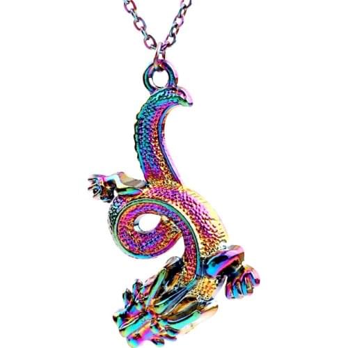 1pcs Rainbow Color Zinc Alloy Dragon Necklace women Female jewelry Collar free Stainless steel chain 20