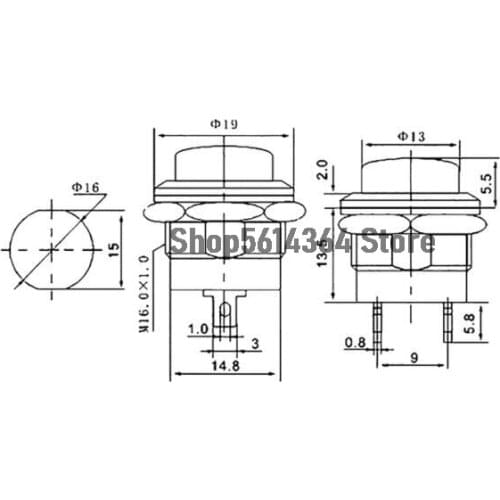 10pcs Momentary Push Button Switch 16mm Momentary 6A/125VAC 3A/250VAC Round Switches R13-507 BLACK RED GREEN WHITE BLUE YELLOW