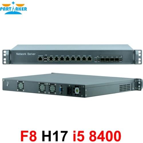 19 inch standard 1U server Core i5 8400 with 8*NICs and 4*Fiber SFP 10000M LAN for Firewall Appliance Network Security computer