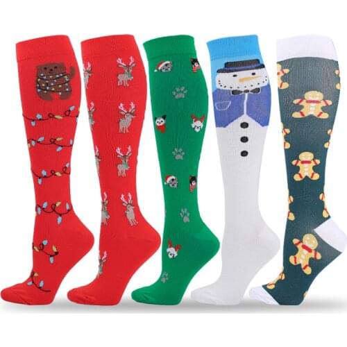 2021 New Year Christmas Compression Stockings Compression Sports Running Tree Elk Snowman Nylon Socks Relieve Muscle Fatigue