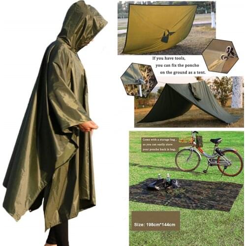 3 In 1 Outdoor Waterproof Rain Coat Hiking Camping Raincoat Poncho Mat Awning Durable Outdoor Activity Rain Gear Supplie