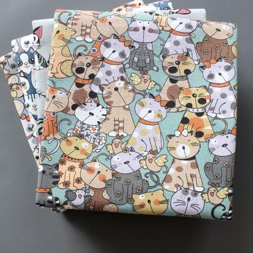 50cm * 150cm / Piece, Cartoon Cat Printed Canvas Fabric, Handbag, Wallet, Tablecloth, Curtain Cloth, DIY Handmade Material