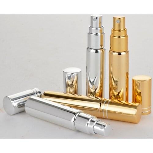 50 x 5ml Gold Silver Mini Mist Spray Bottle Empty Glass Refillable Perfume Atomizer Pump Bottles Travel Small Makeup Containers