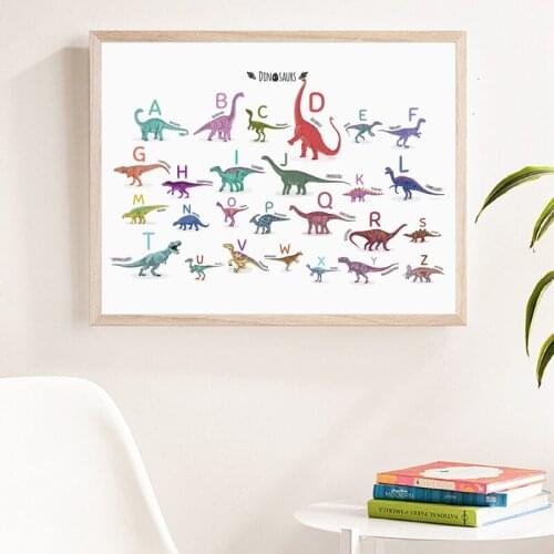 Alphabet Dinosaur Animal Print Abc Learn Letter Educational Poster Nursery Wall Art Canvas Painting Classroom Boy Bedroom Decor