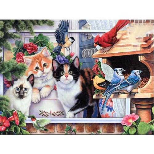 Diamond painting birds aviary mosaic embroidery animals cats rhinestone picture puzzle toys kids drawing wall decor craft diy