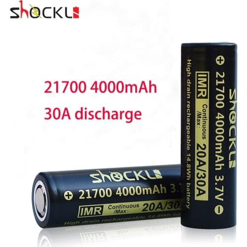 Shockli 21700 battery 4000mAh Li-ion rechargeable battery 3.7V 30A for 21700 flashlights, torch