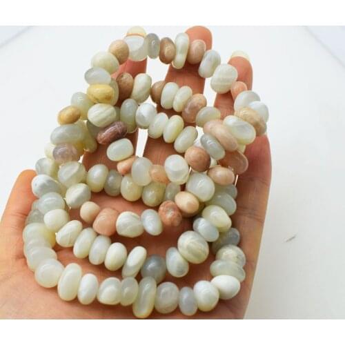 White moonstone/pink sunstone baroque 9-13mm bracelet 7.5inch FPPJ wholesale beads nature AA