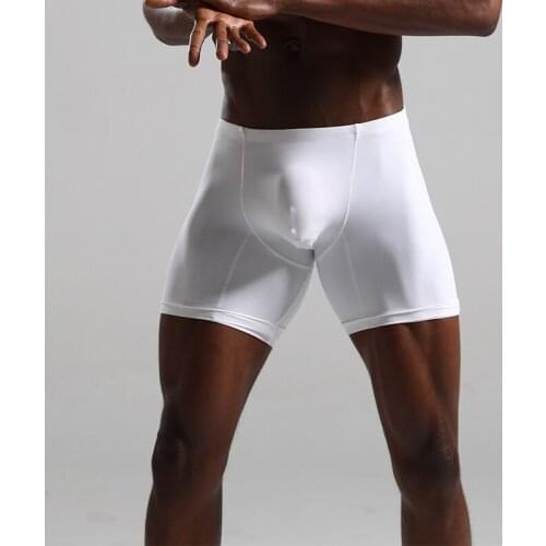 Sexy Men Ice Silk Boxers Underwear Long Boxer For Men Trunks Underpants Mens Bulge Pouch Running Sports Fitness Anti-wear