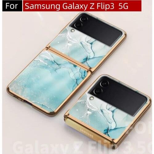 For Samsung Galaxy Z Flip3 Case, Glass Back Plate Electroplated Border High-End Luxury Phone Case for Galaxy Z Flip 3 5G