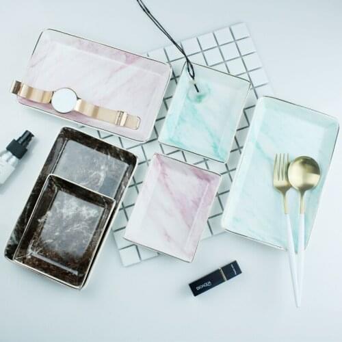 Eastyle Marble Rhombic Rectangular Plate Porcelain Trinket Jewelry Tray Ring Holder Dish Organizer Home Decor Wedding Gift
